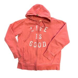 Life is Good Womens Relaxed Fit Coral Pink Full Zip Hoodie‎ Sweatshirt Size Med